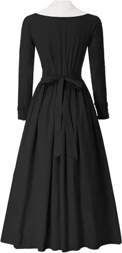Vista 2 de SCARLET DARKNESS - Vestido colonial para mujer, disfraz sencillo de pionera de la pradera