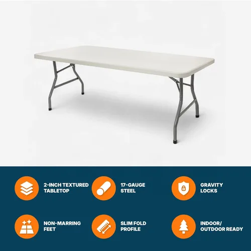Vista 8 de OEF Furnishings OEFBT3072 Mesa de trabajo plegable para interiores y exteriores con superficie de resina gris texturizada y marco de patas de acero