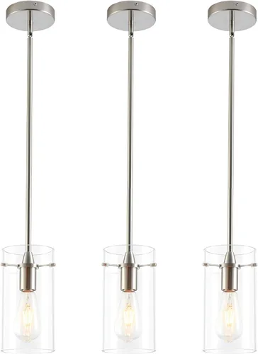 Vista 25 de Paquete de 2 luces colgantes para isla de cocina, lámparas colgantes ajustables de cristal, luces colgantes negras mate, isla de cocina, iluminación