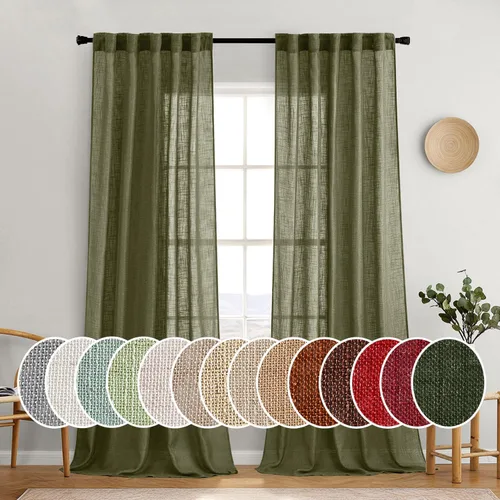 Vista 33 de MIULEE - Cortinas semitraslúcidas suaves y gruesas con textura de lino para cocina y ventana de baño, con trabilla trasera y bolsillo para Blanco