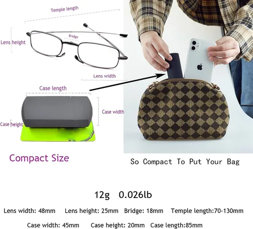 Vista 4 de GOOSEN Reading Glasses Men Women, Pocket Wallet Purse Compact Hard Cases Folding Readers, Blue light Glasses Spring Hinge