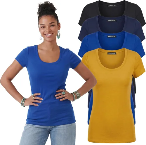 Vista 82 de Emmalise - Camiseta de manga corta para mujer, cuello redondo, estilo básico, pack de valor, tallas junior y grandes