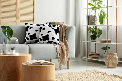 Vista 6 de TOMWISH Juego de 2 fundas de almohada de 16 x 16 pulgadas, diseño de vaca blanca y negra, fundas decorativas para el hogar, cama, sofá, sala