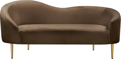 Vista 4 de Meridian Furniture 659Brown-L Ritz Collection Modern Sofá biplaza tapizado contemporáneo con terciopelo marrón intenso, patas de metal dorado