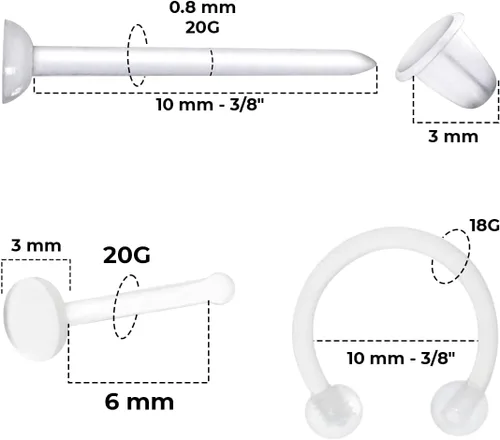 Vista 2 de Satix Retenedores de piercing transparentes de estilo mixto para cirugía de trabajo, retenedor de aretes transparente Bioflex, retenedor de anillos