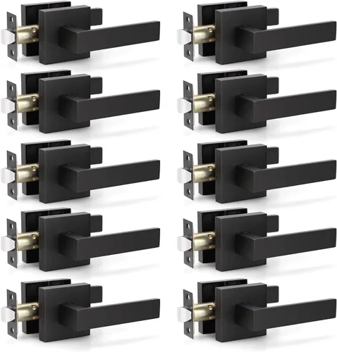 Vista 41 de KNOBWELL - Paquete de 1 manija para puerta delantera con llave y cerradura, manijas de palanca negras para puerta exterior, juego de cerradura