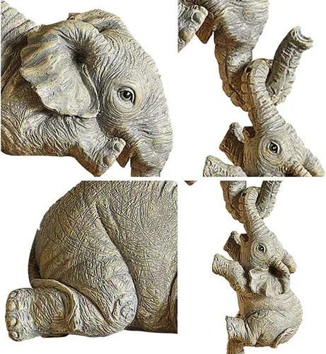 Vista 7 de Juego de 3 figuras de elefante para niñera, elefantes colgantes, decoración de repisa, escultura de estatua de Elefante, figuras de resina