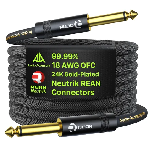 Vista 9 de AA AUDIO ACCESSORY Cable de guitarra serie Pro de 3.3 pies, conector chapado en oro, 18 AWG 99.99% OFC, cable de nailon trenzado de ángulo recto a