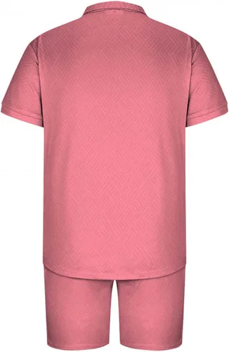 Vista 4 de Conjunto de 2 piezas de lino para hombre, conjunto corto de 2 piezas, conjunto de chándal de verano de manga corta con cremallera