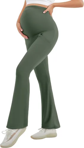 Vista 8 de HEGALY Leggings acampanados de maternidad para mujer sobre el vientre, pantalones casuales de yoga para embarazo, con bolsillos, suaves como