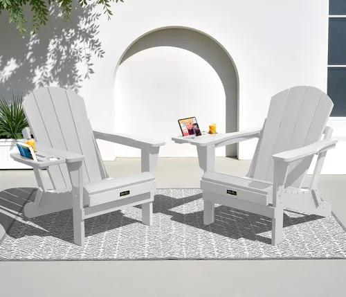 Vista 84 de SERWALL Silla Adirondack plegable para exteriores, silla de patio con portavasos - Ejército