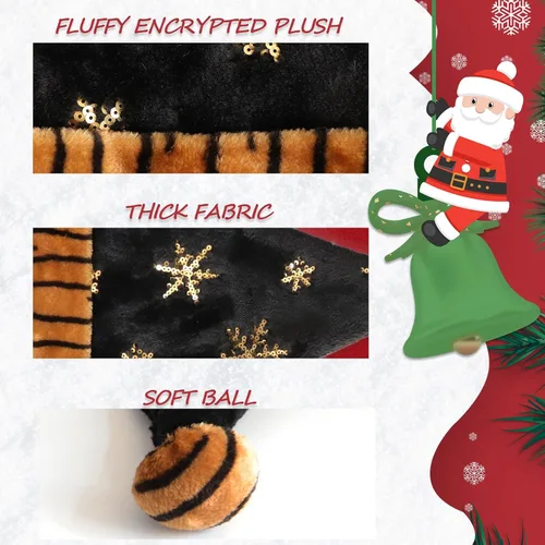 Vista 3 de QTKJ Sombrero de Navidad, sombrero de Papá Noel, tela de terciopelo suave y grueso, textura de copos de nieve con purpurina dorada, regalo