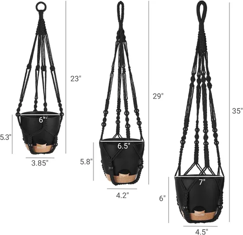 Vista 3 de Mkono - Macetas colgantes, perchas de macramé con macetas auto-regantes. Juego de 3 cestas colgantes para interiores, soportes para macetas
