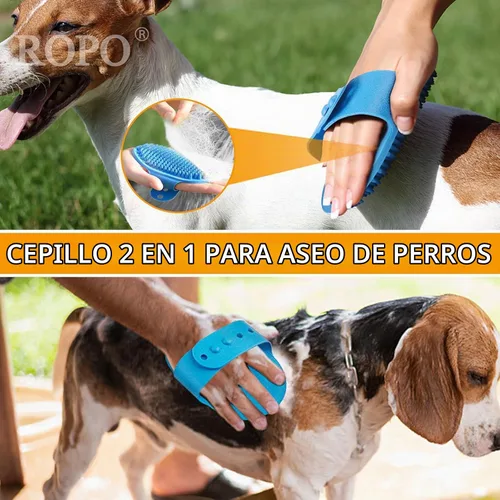 Vista 6 de ROPO Cepillo de baño para perros, cepillo de champú para perros, peine de goma de masaje calmante con mango de anillo ajustable para perros y gatos