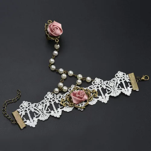 Vista 4 de Milakoo Gargantilla y pulsera para mujer, collar de encaje, estilo gótico, vintage, colgante, abalorios, joyería