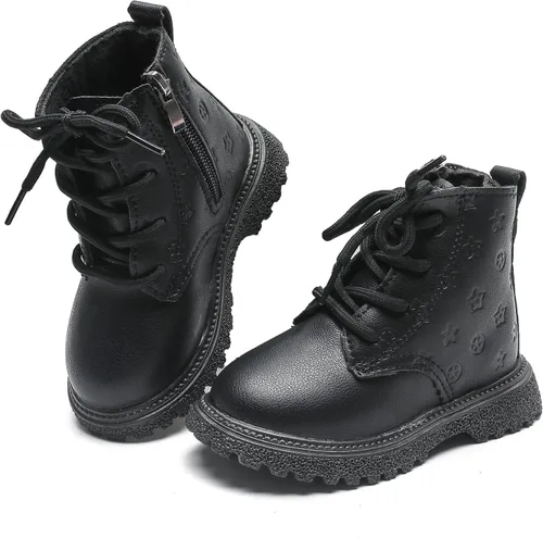 Vista 2 de Komfyea Botas de senderismo clásicas para niños y niñas, botas de tobillo con cordones para exteriores
