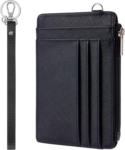 Vista 8 de SEAVILIA Billetera pequeña para mujer, delgada, llavero, carteras RFID para tarjetas de crédito con bolsillo con cremallera, ventana