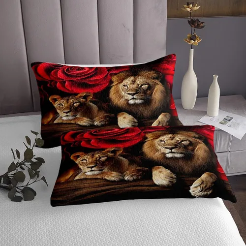 Vista 4 de Erosebridal Juego de ropa de cama tamaño individual con estampado de flores rojas y rosas rojas, microfibra suave de lujo, color negro y marrón