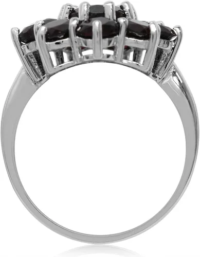 Vista 3 de Silvershake Anillo de plata de ley 925 chapado en oro blanco con piedras preciosas auténticas, joyería para mujer