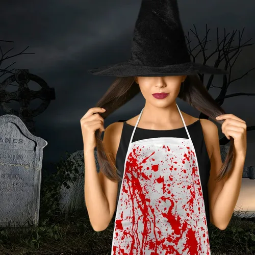 Vista 5 de Delantal Sangriento de Halloween Accesorio de Disfraz de Carnicero con Huella de Mano Aterradora para Adultos Mujeres Hombres Cosplay Fiesta Cocina