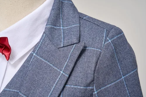 Vista 4 de Conjunto de trajes para niños, chaqueta a cuadros, chaleco, pantalones de un solo pecho, chaqueta formal para boda, fiesta, baile de graduación
