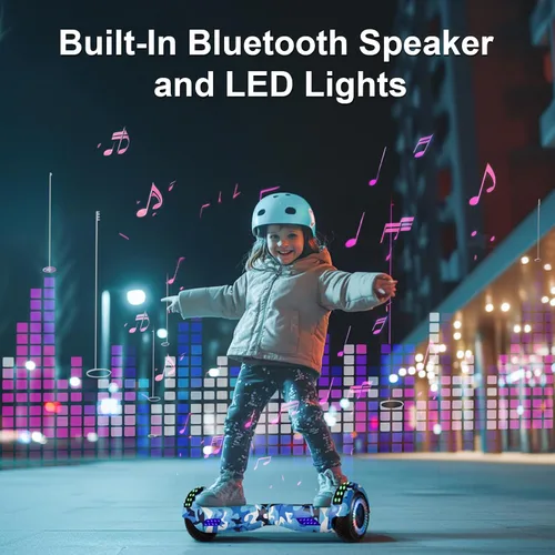 Vista 2 de Kids Scooter with Bluetooth Speaker & Corlorful LED Lights, Dual 250W Motor 7.5 Mph Speed, Gifts for All Ages Blanco
