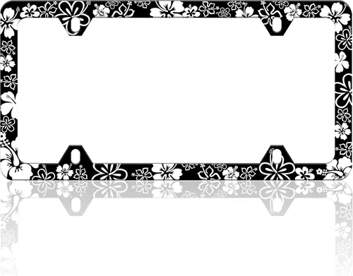 Vista 10 de Marco de matrícula con estampado de vaca en blanco y negro Soporte para placa de matrícula de acero inoxidable con tornillos para mujeres