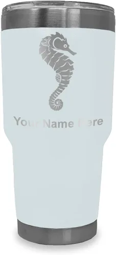 Vista 8 de LaserGram Vaso aislado al vacío de 20 onzas, caballito de mar, grabado personalizado incluido (negro)