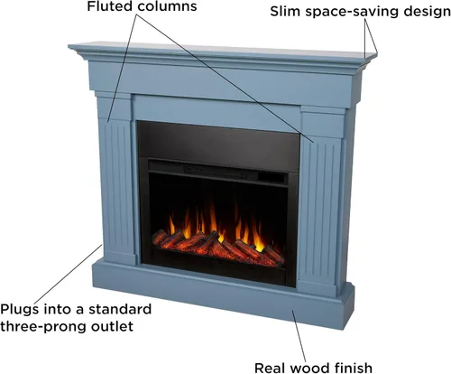 Vista 3 de Real Flame Crawford - Chimenea eléctrica delgada de 48 pulgadas para interior con repisa para sala de estar o dormitorio, calentador reemplazable