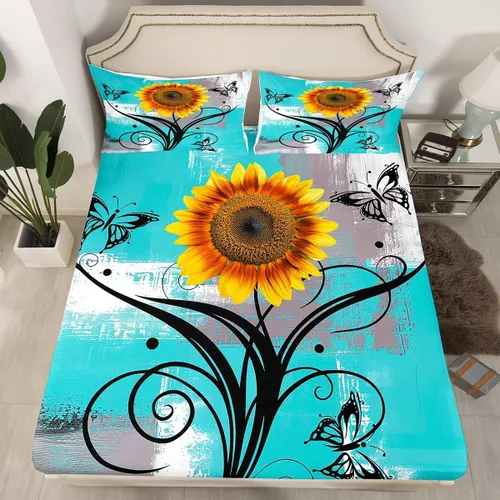 Vista 23 de Erosebridal Juego de ropa de cama rústica de tamaño individual, diseño de mariposa y girasol, para niños, adolescentes, adultos, retro, grunge