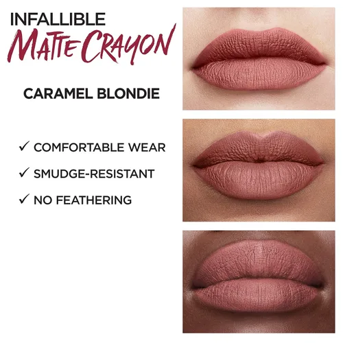 Vista 4 de L'Oreal Paris Infallible Crayón Labial Mate, Caramelo Rubio (El empaque puede variar)