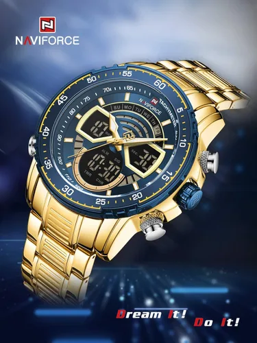Vista 2 de NAVIFORCE Reloj para hombre cronógrafo impermeable deportivo analógico digital cuarzo relojes de negocios moda de acero inoxidable Militar