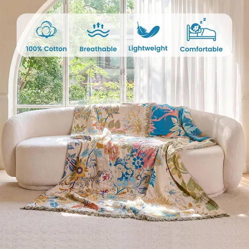 Vista 124 de MSGKV - Manta bohemia/primaveral de algodón para sofá y sala de estar, de gasa acogedora, de 50 x 60 pulgadas 50"x60" Cotton Throw, Woven Bird