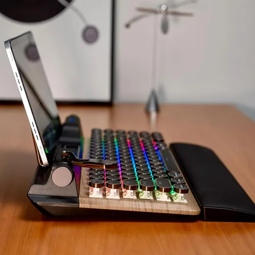 Vista 2 de Yoidesu Mechanical Keyboard, Bluetooth 5.0 Computer Keyboards with 84 Key Blue Switches, Punk Round Keycap, RGB Backlight, Retro Typewriter