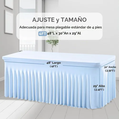 Vista 7 de Paquete de 1 manteles azul bebé para mesas rectangulares de 4 pies, cubiertas de mesa de spandex elástico de una pieza resistentes a las arrugas