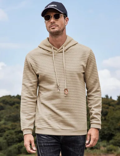 Vista 4 de COOFANDY - Sudadera con capucha para hombre, casual, de manga larga, con cordón ajustable y tejido de punto de gofre