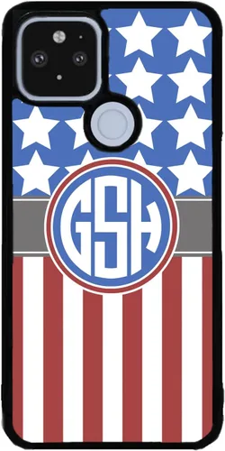 Vista 9 de Funda de goma negra con monograma de rayas y estrellas de bandera estadounidense compatible con Google Pixel 10, 10 Pro, 10 Pro XL, 9a, 9 Pro, Pixel