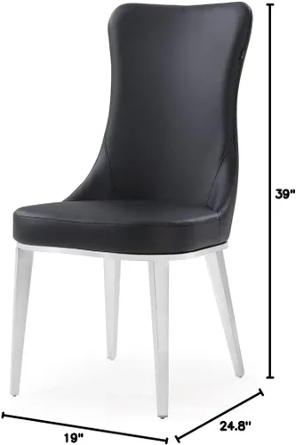 Vista 2 de ZURI Modern Norma Silla de comedor - Negro con base de acero inoxidable pulido