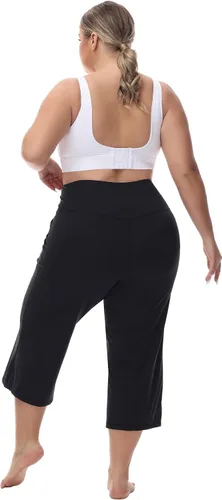 Vista 6 de Rosemmetti Pantalones capri de yoga para mujer, talla grande, con control de abdomen, acampanados, pantalones de entrenamiento con bolsillos