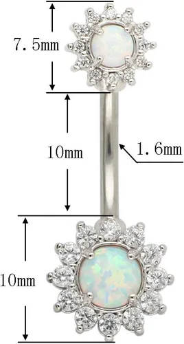 Vista 2 de Excepro Anillos para el ombligo 316L quirúrgico SS 14G blanco azul sol flor CZ ópalo joyería corporal anillos brillantes ombligo
