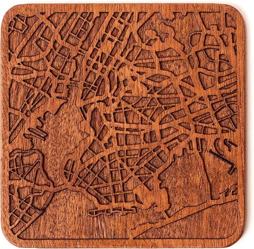 Vista 152 de Posavasos Amsterdam Map by O3 Design Studio, 1 pieza, posavasos de madera Sapele con mapa de la ciudad, hecho a mano, varias ciudades opcionales