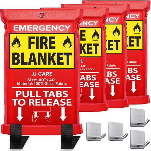 Vista 15 de JJ CARE Manta contra incendios – 2 paquetes con ganchos y guantes – Manta de emergencia contra incendios para el hogar y la cocina, mantas