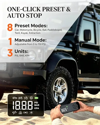 Vista 15 de Paddle Board Electric Pump 150PSI, 4X Faster Rechargeable SUP Pump, Inflator Deflator, Auto Off Portable Air Compressor for Tires, Bikes
