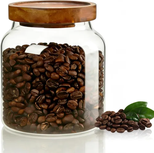 Vista 16 de 1 tarro de almacenamiento de vidrio con tapas herméticas, recipiente de café de 54 onzas líquidas (54.1 fl oz) con tapa de madera, recipiente