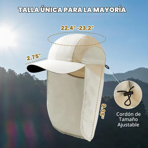 Vista 4 de Sombrero de sol para hombre con malla transpirable sombreros de sol para hombres sombrero de pesca Beige