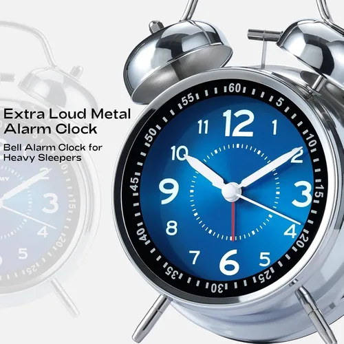 Vista 3 de AKCISOT - Reloj despertador de alarma fuerte para personas con sueño profundo, 11,43 cm de reloj analógico de campana doble de metal, funciona