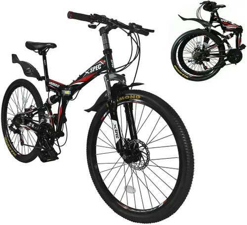 Vista 2 de Xspec Bicicleta de montaña plegable de 26 pulgadas y 21 velocidades para adultos