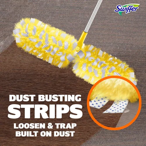 Vista 8 de Swiffer Kit de plumero con mango súper extensible de 6 pies, kit de inicio resistente con 8 repuestos, aroma a limón