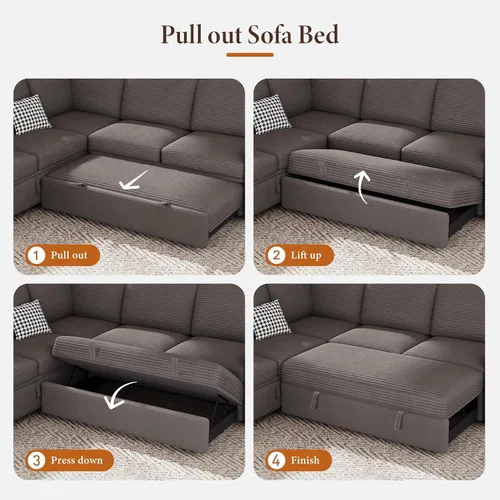 Vista 13 de Vesgantti Sofá Seccional Reclinable de 88.4" con Cama Extraíble, Sofá Seccional Modular en Forma de L de 5 Plazas con Almacenamiento, Cómodo Sofá