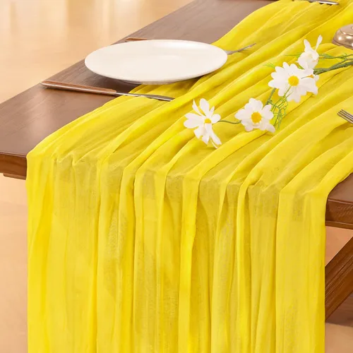 Vista 38 de Socomi - Camino de mesa de gasa, estilo bohemio y rústico, para primavera, Pascua, bodas, fiestas, baby showers y decoración, 120 pulgadas/10 pies